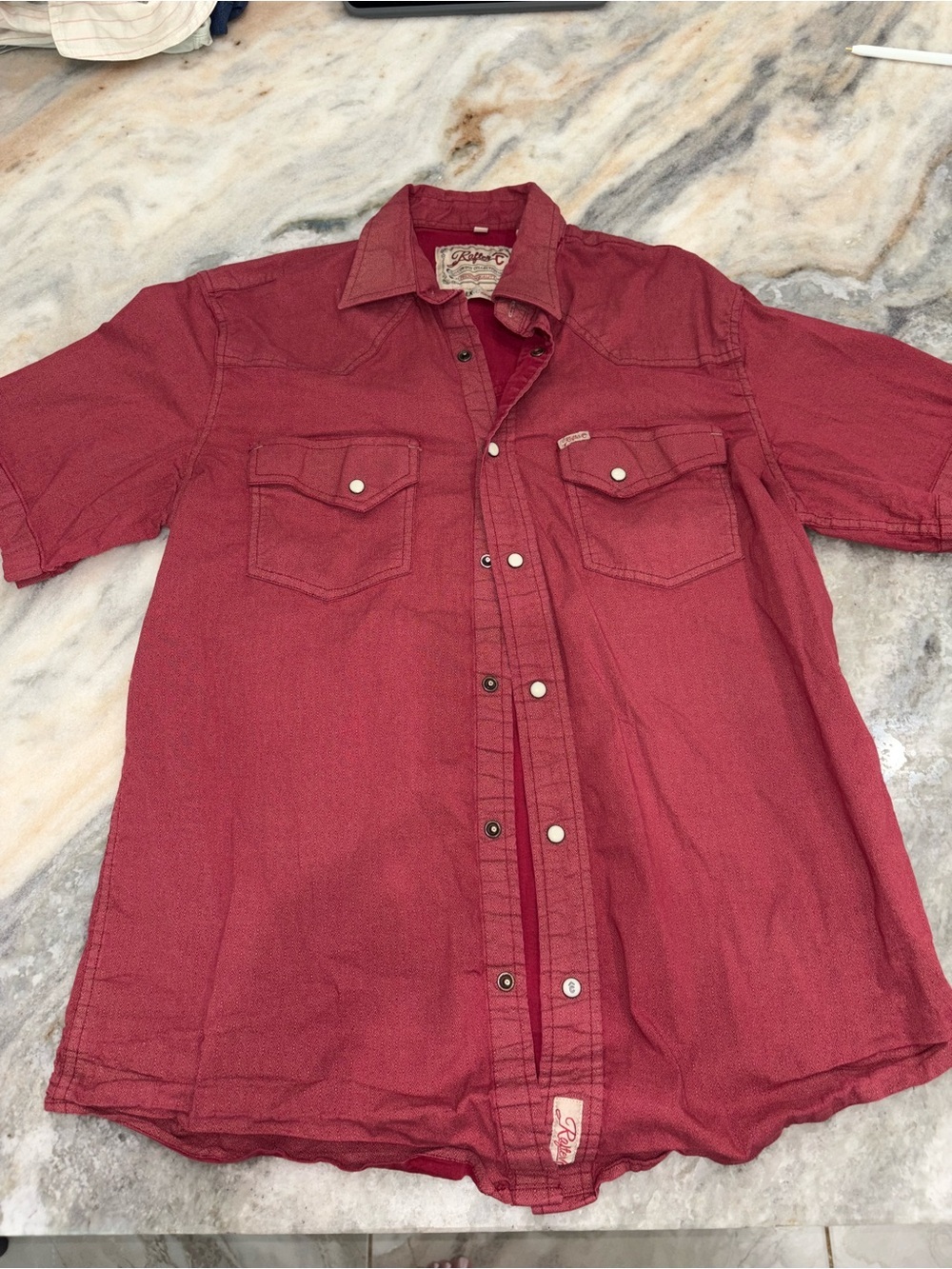 Men's Casual Red Short-Sleeve Button-Down Shirt by Rafter C